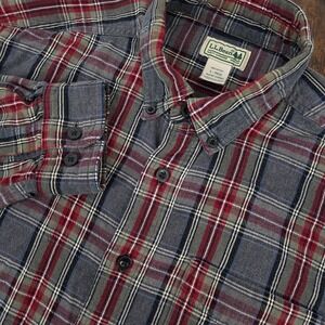 LL Bean Flannel Shirt Mens‎ Large Scotch Plaid "Grey Stewart" Traditional Fit